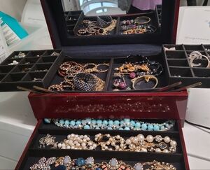 Modern And Vintage Costume Jewelry including Jewelry box. Many Colors And Styles